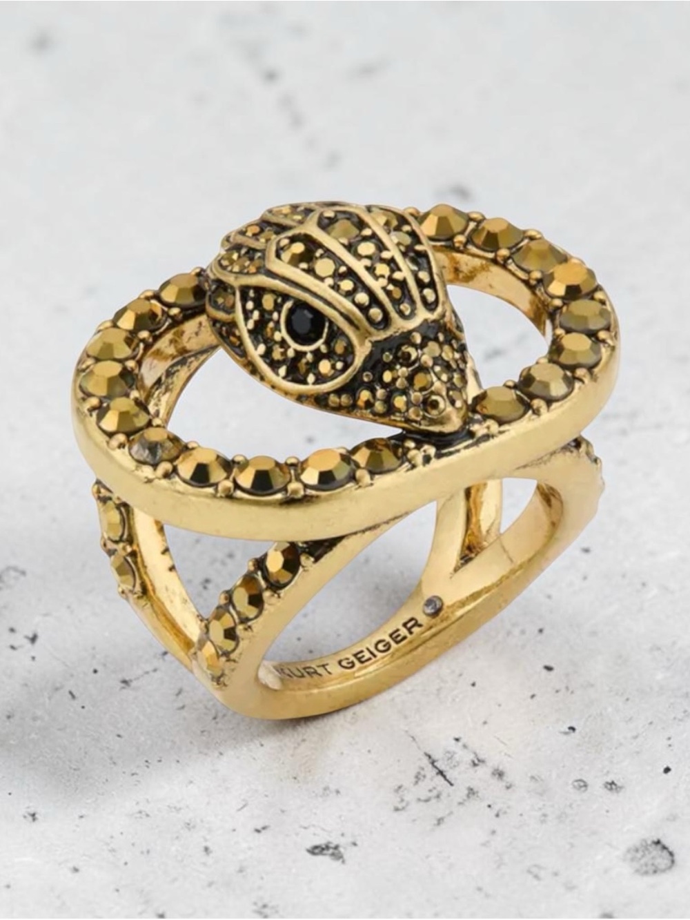 Kurt Geiger Gold-Tone Ring with Amber Stones and Classic Kurt Eagle. NWT